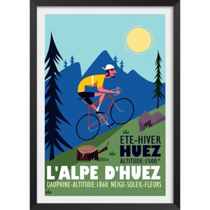 Poster de l'alpe d'huez Affiche + cadre en bois - Noir