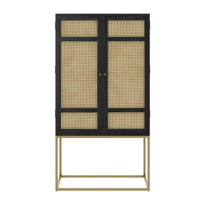 Armoire noire en bois et cannage 2 portes - Shellona