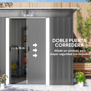 Cobertizo de Jardín Exterior 4,5 m² 260x194x200 cm Caseta de Jardín Exterior Metálica con Paneles Frontales Transparentes y 2 Puertas Corredizas para Almacenamiento de Herramientas Gris
