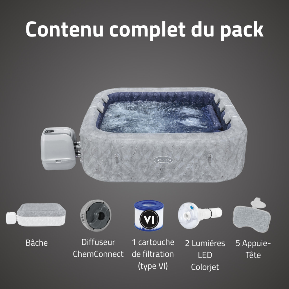 Bestway Spa gonflable carré Lay-Z-Spa San Francisco HydroJet Pro avec WiFi 5-7 personnes