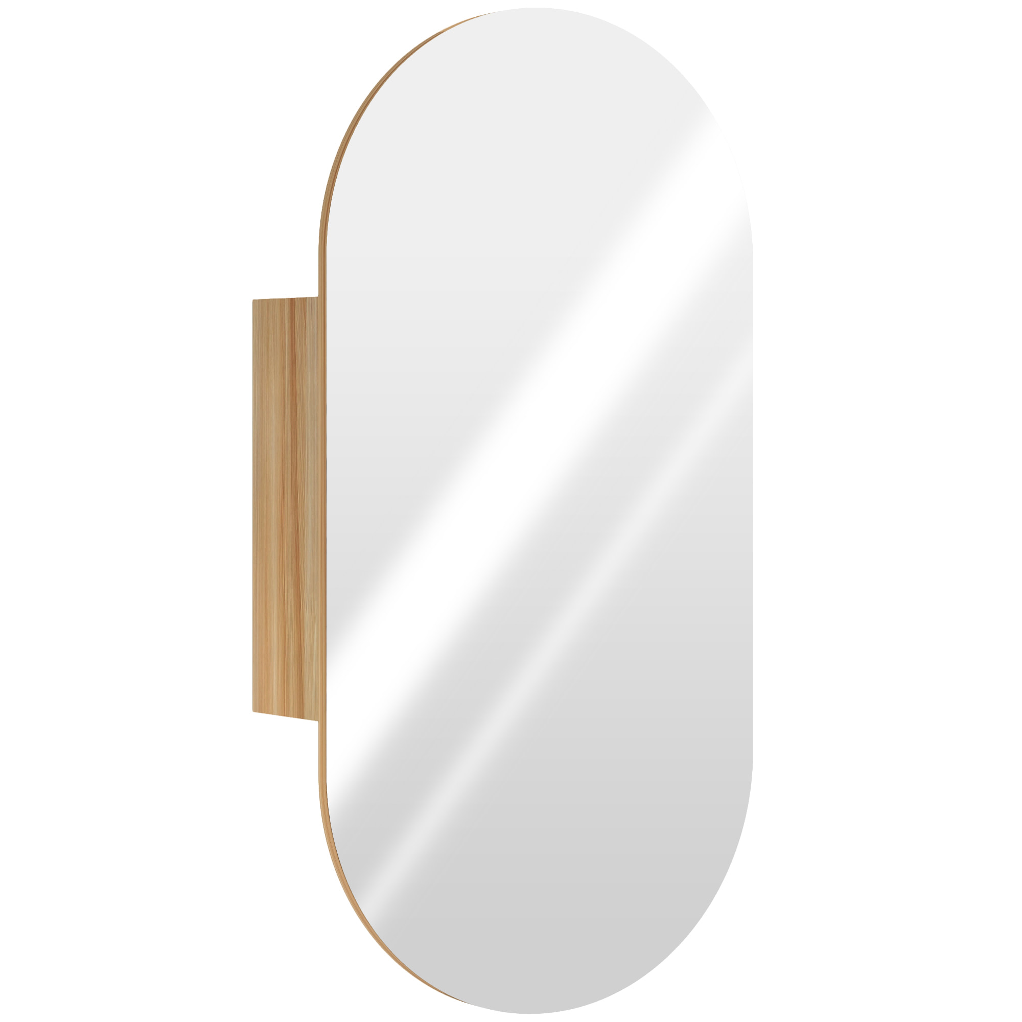Armoire miroir design ovale dim. 45 x 90 cm étagère effet bois clair