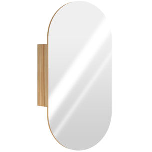 Armoire miroir design ovale dim. 45 x 90 cm étagère effet bois clair