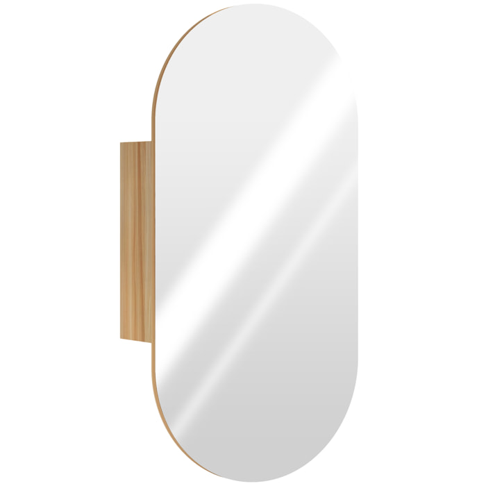Armoire miroir design ovale dim. 45 x 90 cm étagère effet bois clair