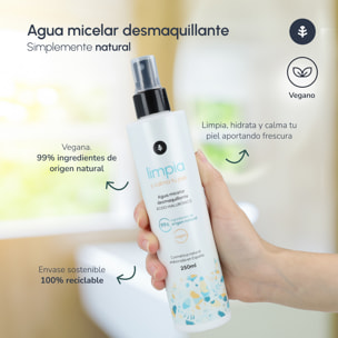 PLANETA HUERTO | Agua Micelar Desmaquillante con Ácido Hialurónico 250 ml – Limpieza Suave, Hidratación Intensa y Efecto Antiedad