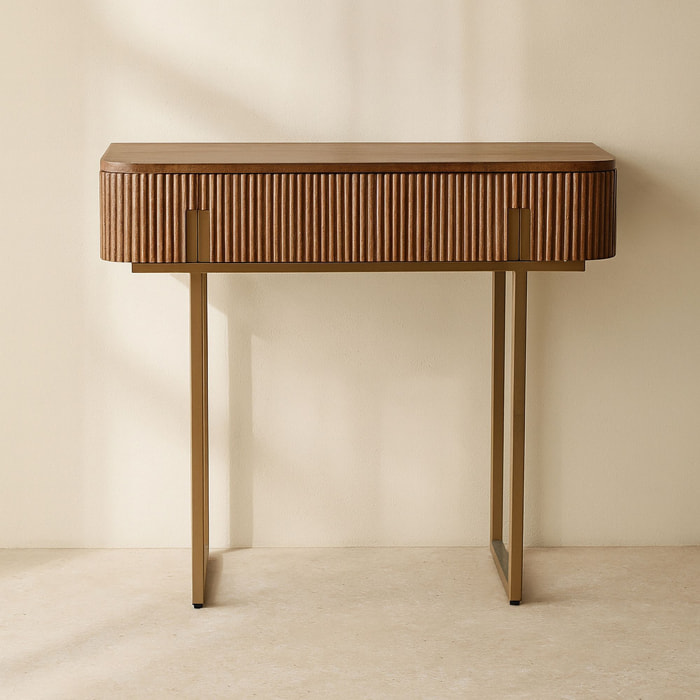 Console en effet noyer avec pieds en métal  SELMA