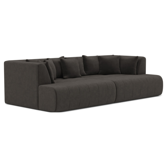 Onyx - canapé droit 4 places avec double méridienne - assise profonde - en velours côtelé - Gris