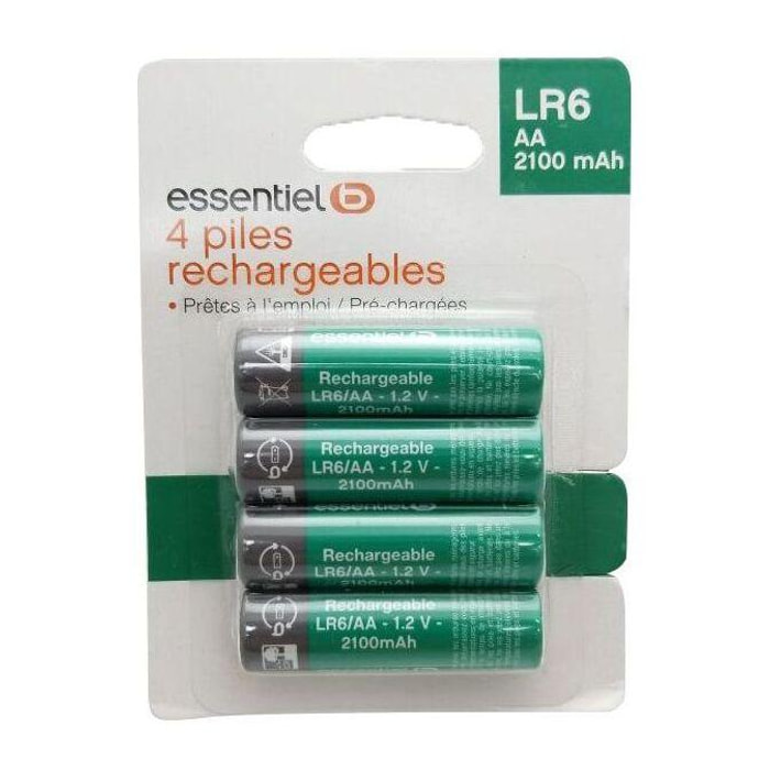 Pile rechargeable ESSENTIELB LR06 AA Lot 4 piles 2100mAh