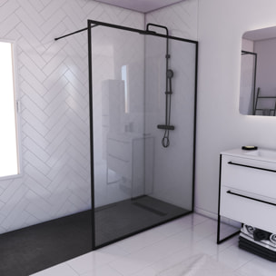 Paroi de Douche 140x200 cm - Cadre et Bras Aluminium NOIR MAT - DARK CONTOURING