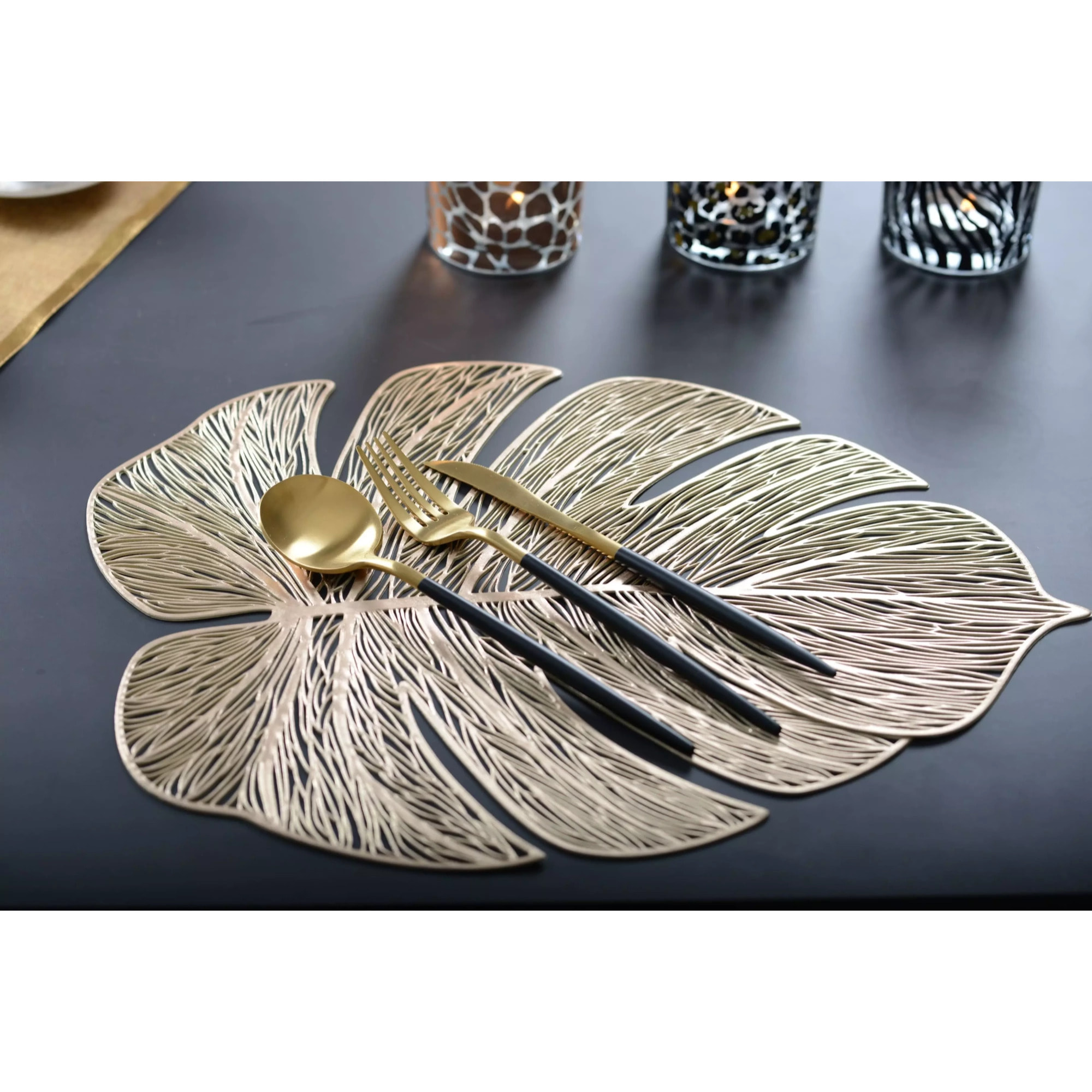 Lot de 6 Dessous d'assiette feuille filigrane doré