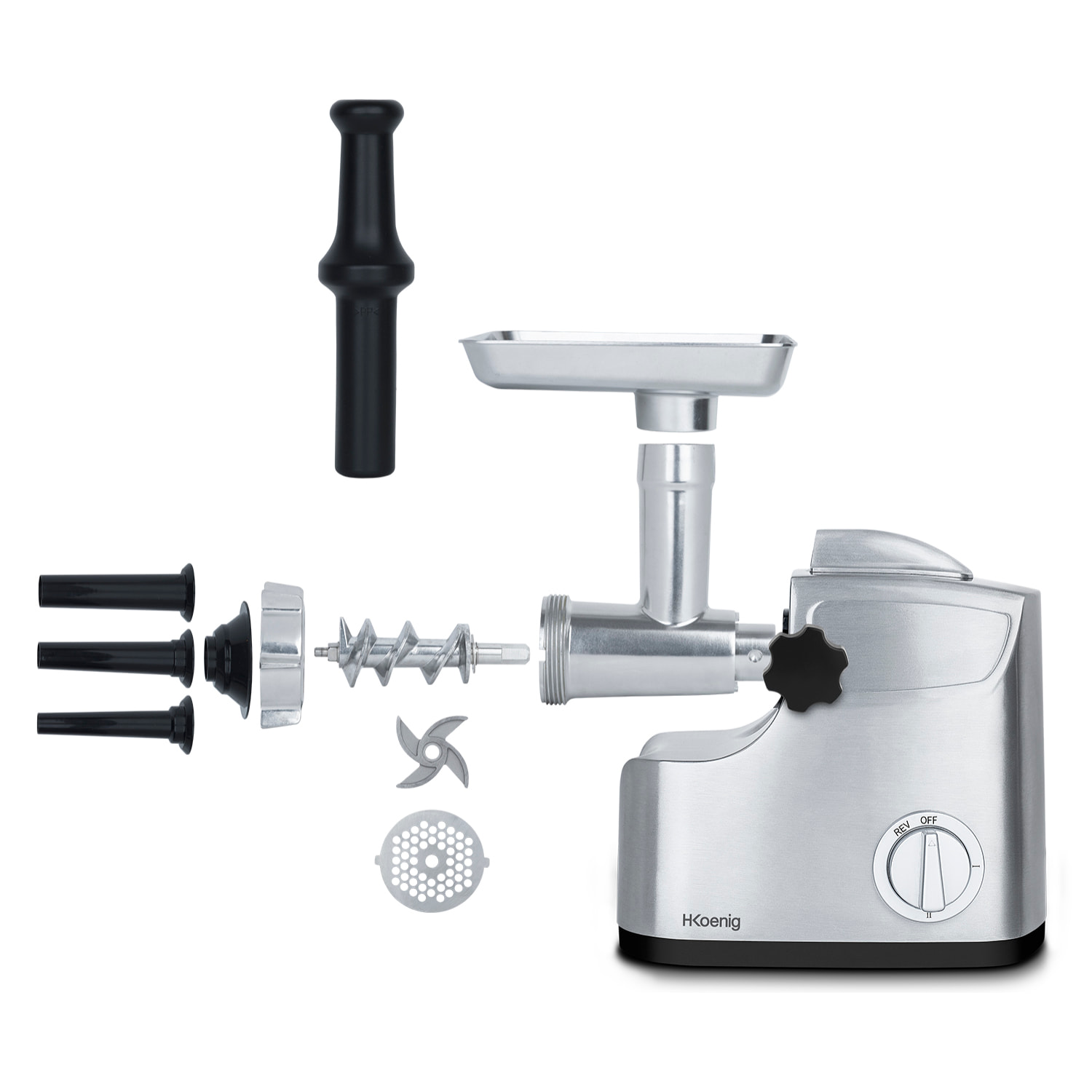 Picadora de carne profesional, capacidad 2 kg/min, 2 velocidades, 1800W, Acero inoxidable y numerosos accesorios