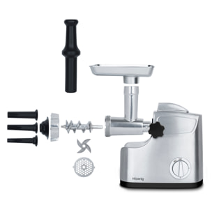 Picadora de carne profesional, capacidad 2 kg/min, 2 velocidades, 1800W, Acero inoxidable y numerosos accesorios