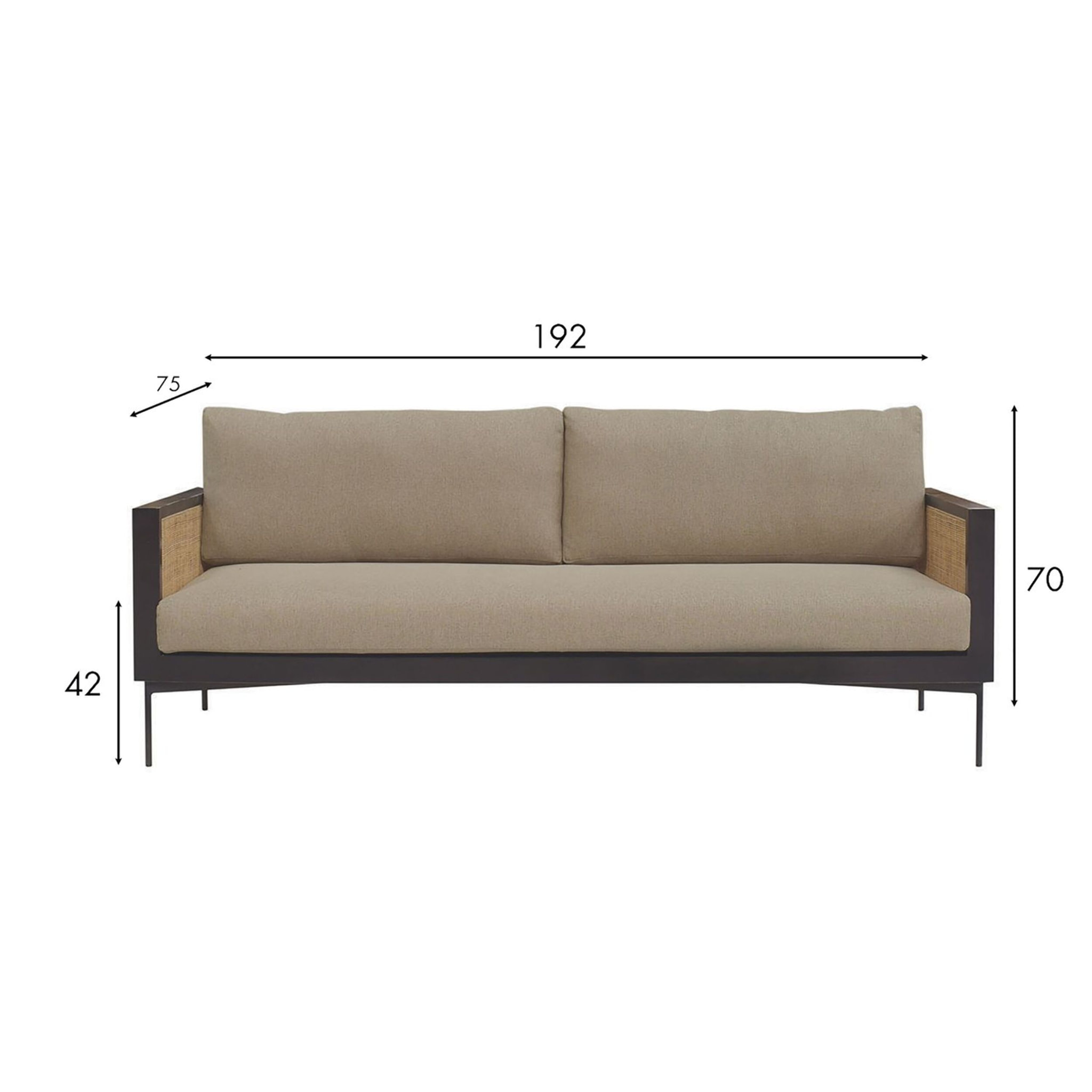 Canapé 3 places en tissu taupe structure en rotin et bois  TONKIN