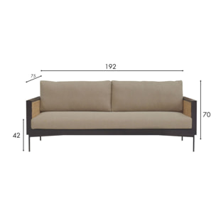 Canapé 3 places en tissu taupe structure en rotin et bois  TONKIN