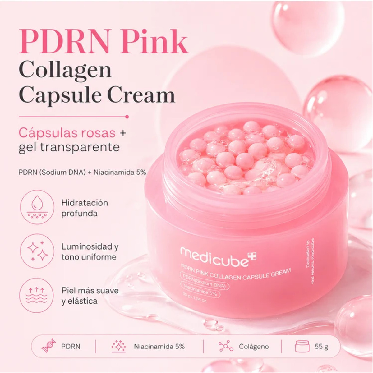 Crema facial PDRN Pink Collagen Capsule Cream Medicube 55 g