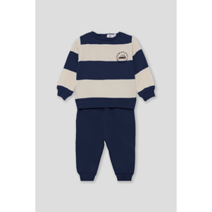 Conjunto niño sudadera de rayas y pantalón azul, bordado de coche, bolsillos y puños ajustados | Color: Marino | Street Monkey
