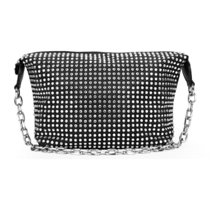 Bolso de hombro negro en nylon con cadena