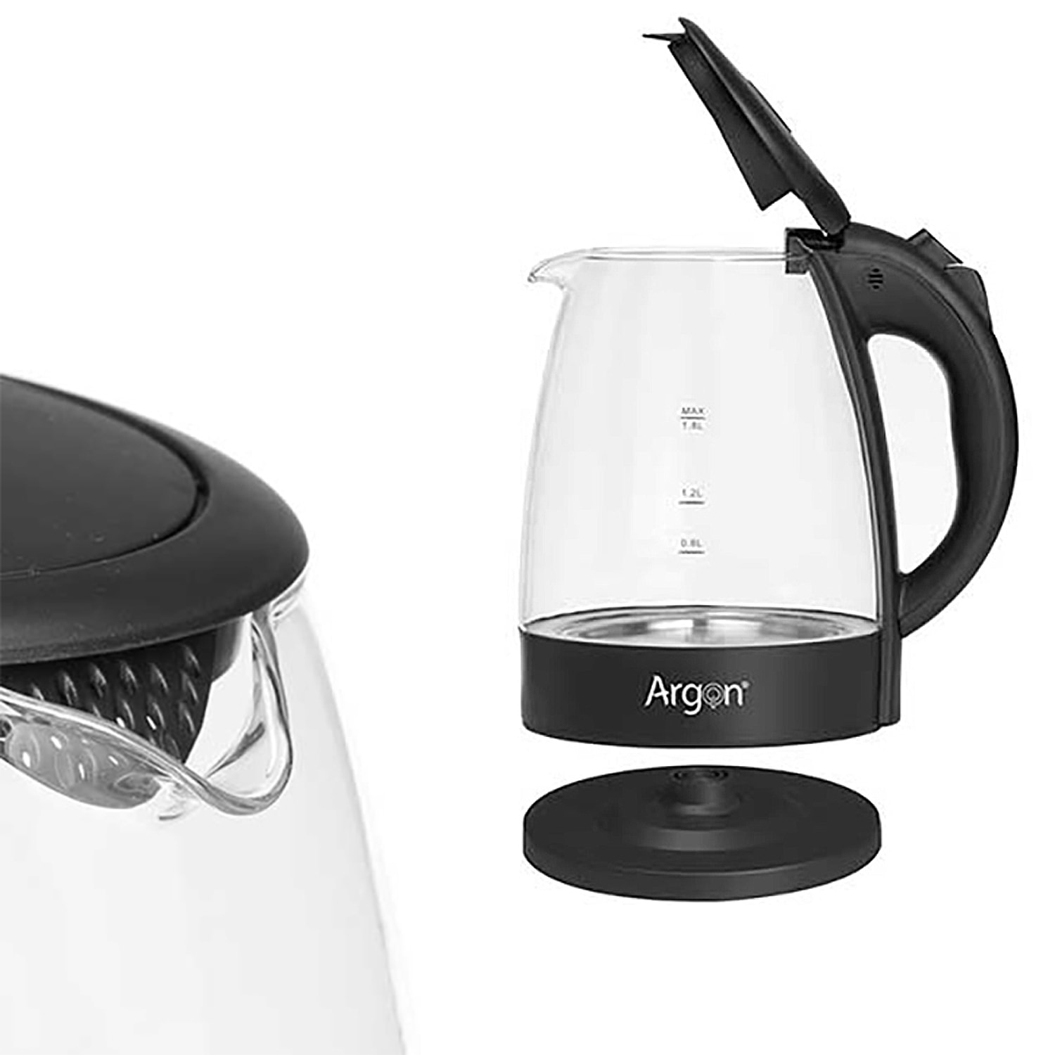 Hervidor de agua de cristal negro. 2000W y 1.8L.