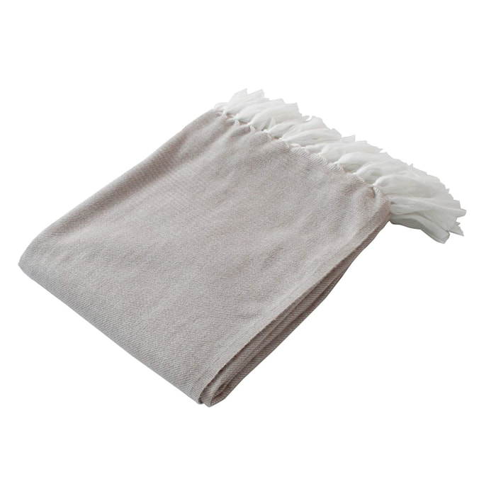 Plaid jacquard à longues franges - Beige