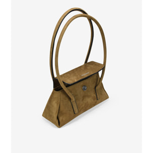 Bolso de hombro visón con solapa y doble asa