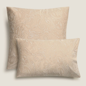 Funda de almohada algodón satén 300 hilos paisley Sentisis color marron beige 100% Algodón percal