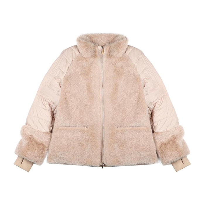 Cappotto combinato di piume di pelliccia