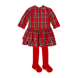 VESTIDO CUADROS CON LEOTARDOS ROJO - Rojo