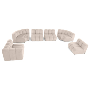 Debbie - canapé modulable panoramique d'angle droit 7 places en tissu texturé - Beige