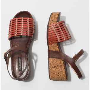 Sandalia de cuña S3220 BRAIDED BROWN-CORAL / ARROBA color Brown-coral