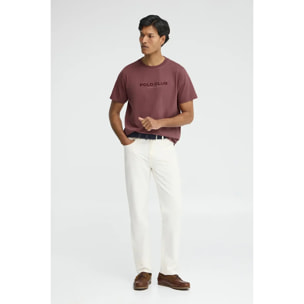 Camiseta rosa vino de manga corta con bordado Established 2012 Polo Club