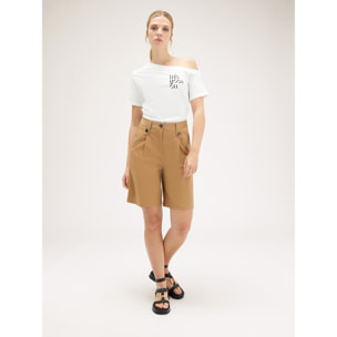 Motivi - Camiseta con escote asimétrico y texto - Blanco