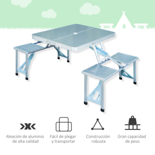 Mesa Plegable Playa 4 Asientos y Agujero de Sombrilla Estructura Aluminio NUEVO