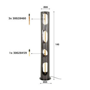Lampadaire cylindrique ouvert H 145 cm RALF
