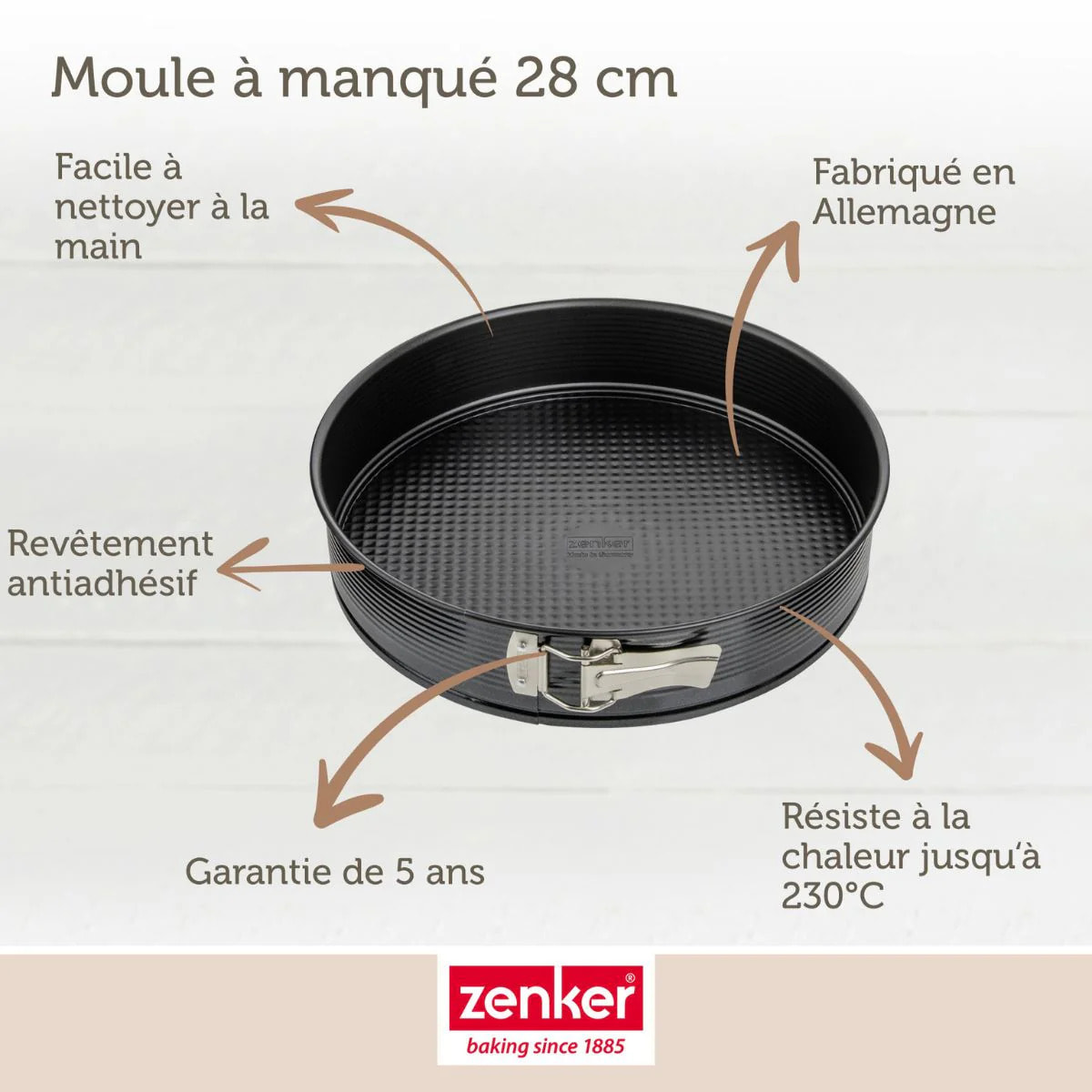 Lot comprenant 1 Moule à manqué 28 cm, 1 spatule Zenker et 2 bols à mixer en inox Fackelmann