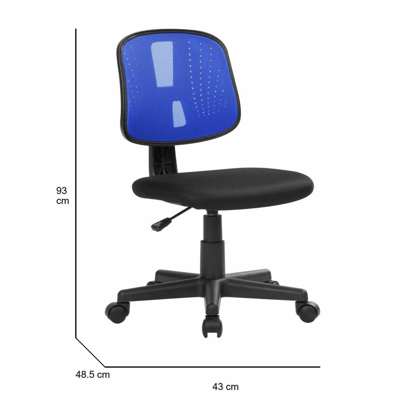 Sedia con ruote Cefeo, Sedia operativa da ufficio, Seduta ergonomica da ufficio, 49x43h81/93 cm, Nero e Blu
