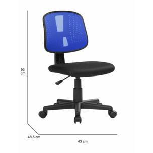 Sedia con ruote Cefeo, Sedia operativa da ufficio, Seduta ergonomica da ufficio, 49x43h81/93 cm, Nero e Blu