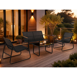 Salon de jardin 4 places en toile de polyester noir SPRING