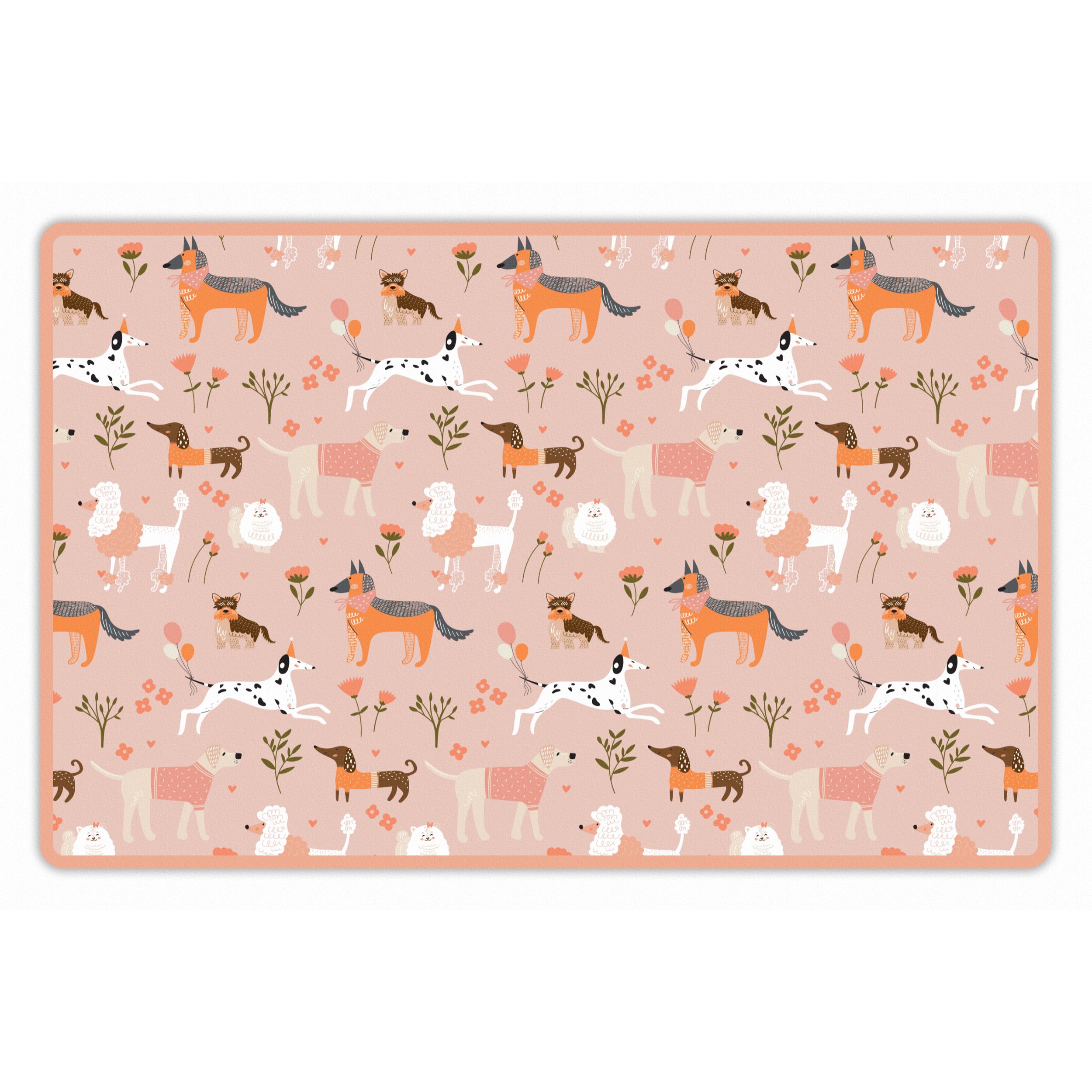 Alfombra de vinilo mascotas CERAMIKO, Happy dogs day (in pink) 48x75 cm