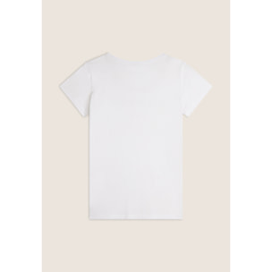 T-shirt scollo tondo con logo glitter