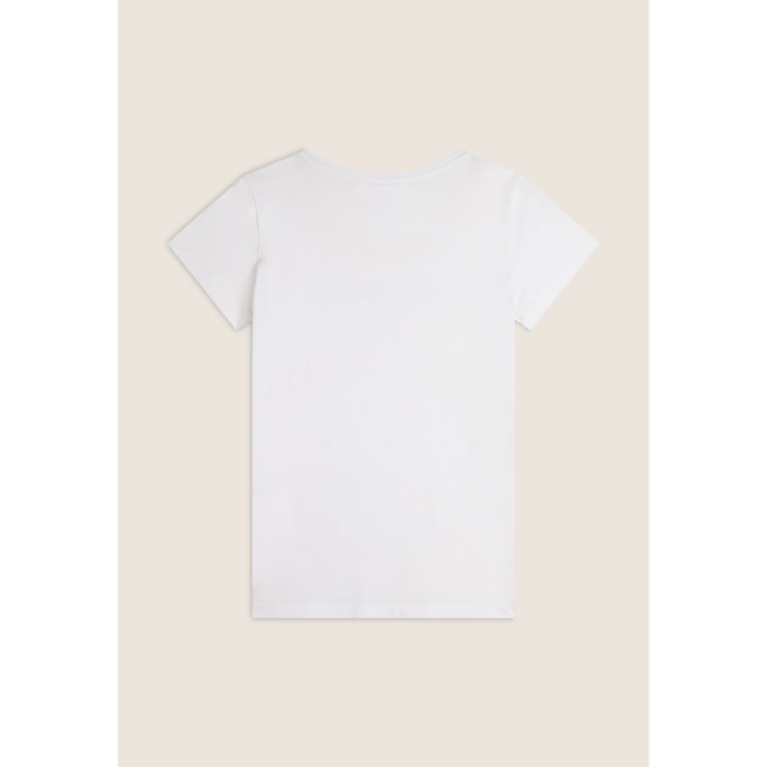 T-shirt scollo tondo con logo glitter