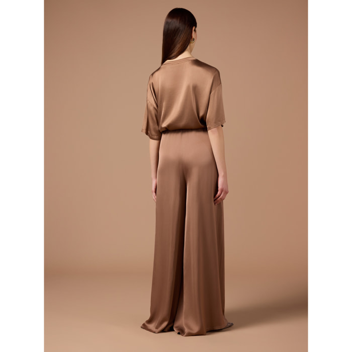 Oltre - Pantaloni palazzo in raso - Marrone