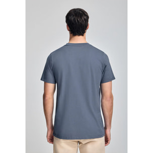 Camiseta azul denim con cuello redondo y bordado Rigby Go