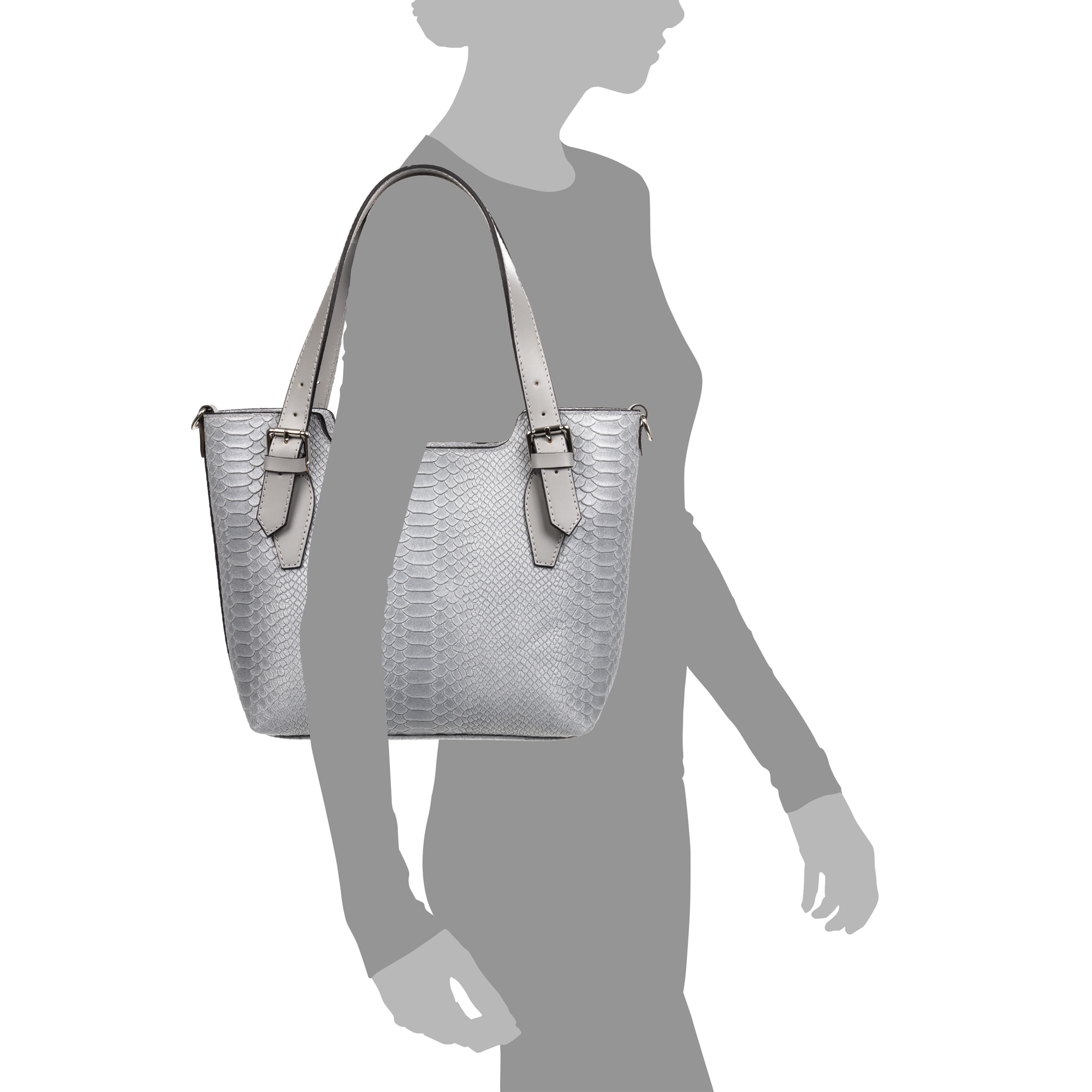 FIRENZE ARTEGIANI Borsa Tote da Donna Arezzo. Vera Pelle Scamosciata Incisione Serpente Made in Italy 37x14x27 Cm. Colore: blu grigio