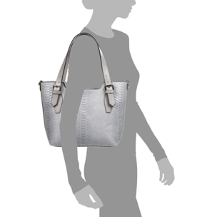 FIRENZE ARTEGIANI Borsa Tote da Donna Arezzo. Vera Pelle Scamosciata Incisione Serpente Made in Italy 37x14x27 Cm. Colore: blu grigio