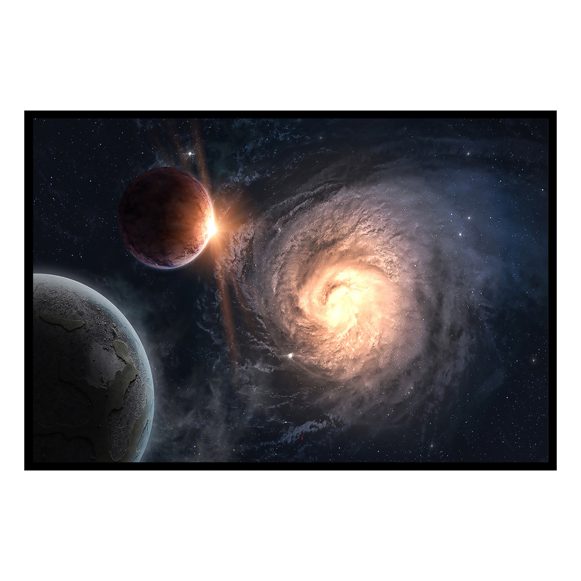 Affiche encadrée galaxie spirale et planètes Affiche + cadre en métal - Noir