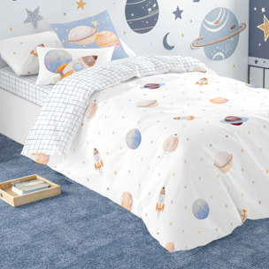 Cool Kids - Funda Nórdica Estampada - Reversible - Infantil - Cierre Solapa - 100% Algodón - Incluye 1 Funda de Almohada - Astro