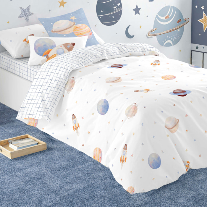 Cool Kids - Funda Nórdica Estampada - Reversible - Infantil - Cierre Solapa - 100% Algodón - Incluye 1 Funda de Almohada - Astro