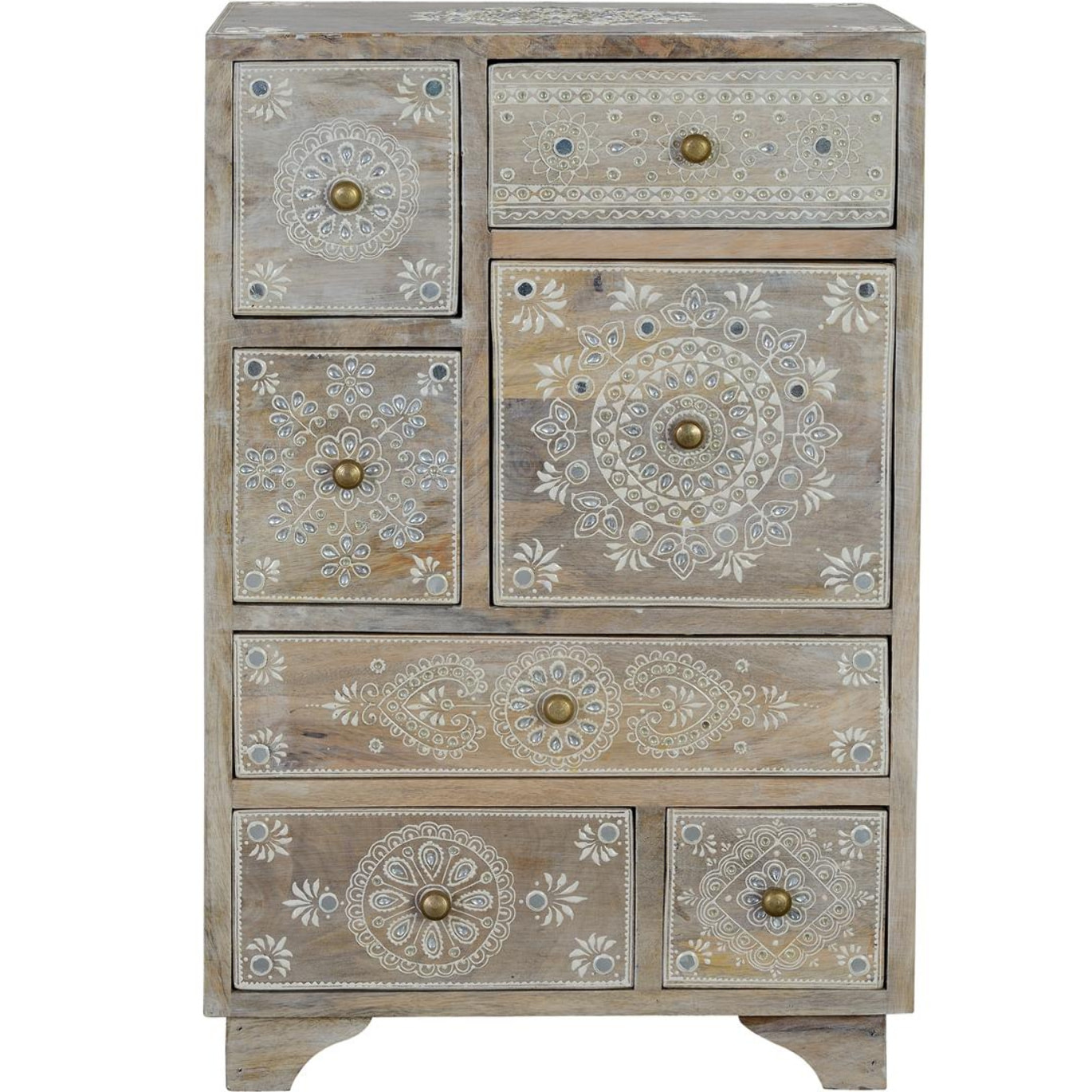 Muebles Auxiliare de Madera de Mango 42 Cm Estilo Étnico Boho Tallado