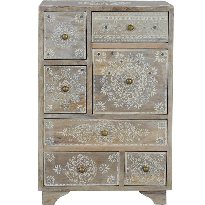 Muebles Auxiliare de Madera de Mango 42 Cm Estilo Étnico Boho Tallado
