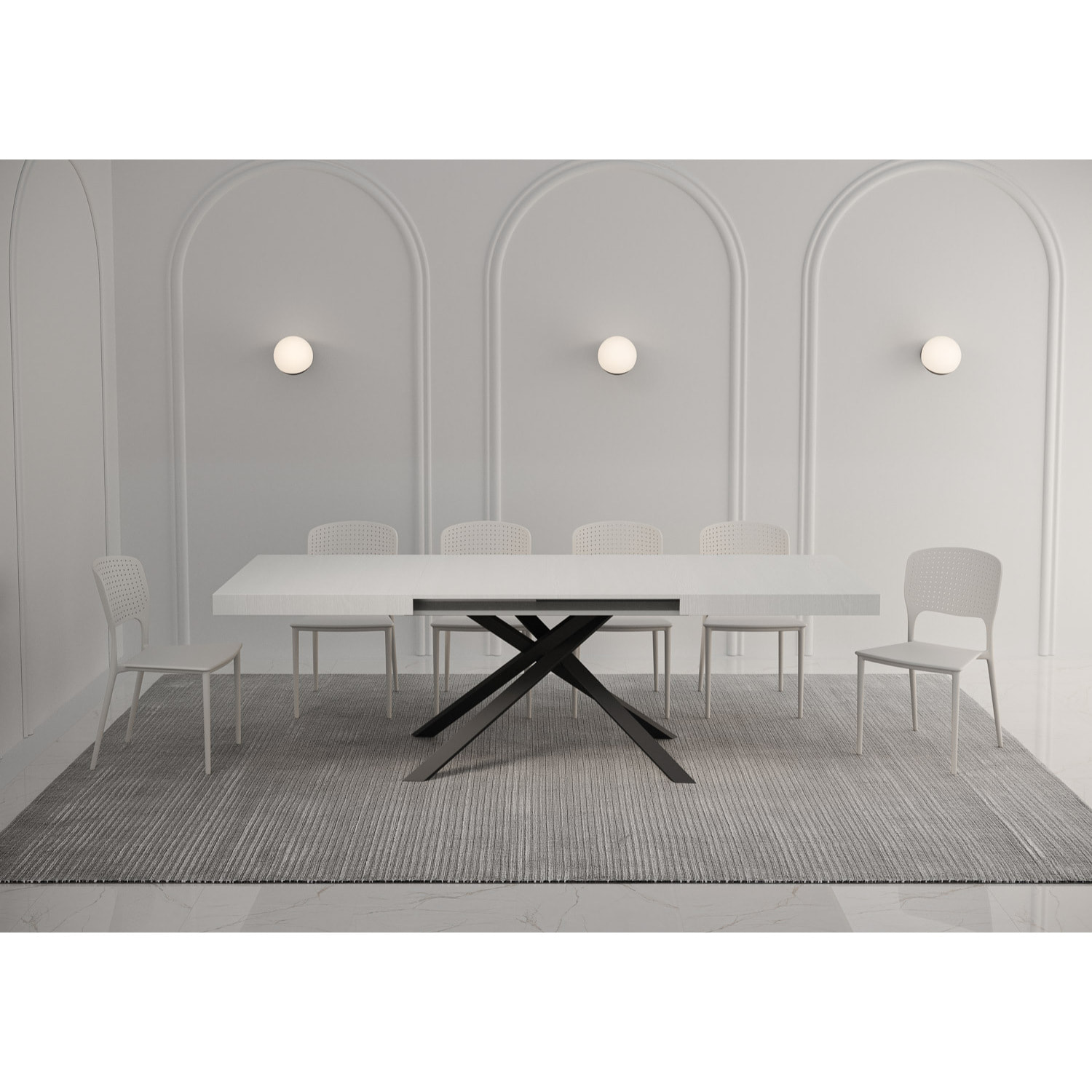 Mesa extensible 80x140/224 cm Karida fresno blanco patas antracita