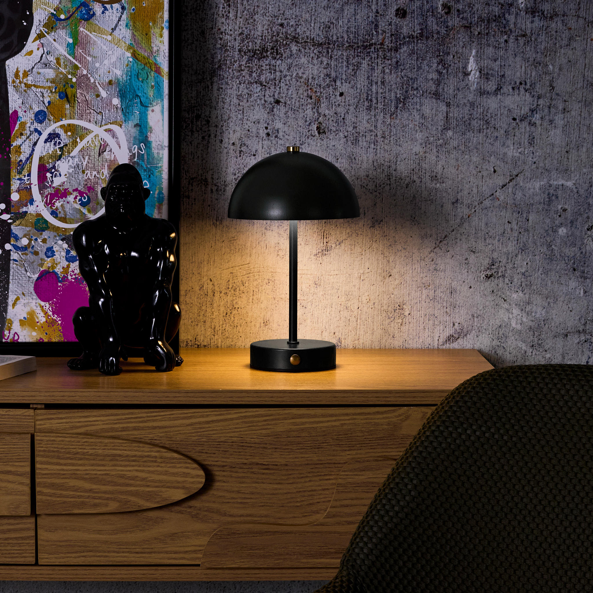 Lampe De Table Lucia Rechargeable Noire H26cm